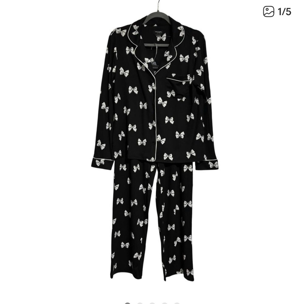 Kate Spade Black Pajama Set with White Bow Print